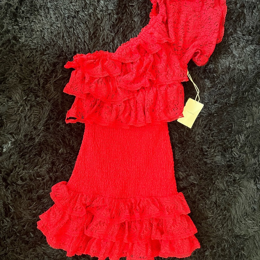 Red Ruffle Dress in XS